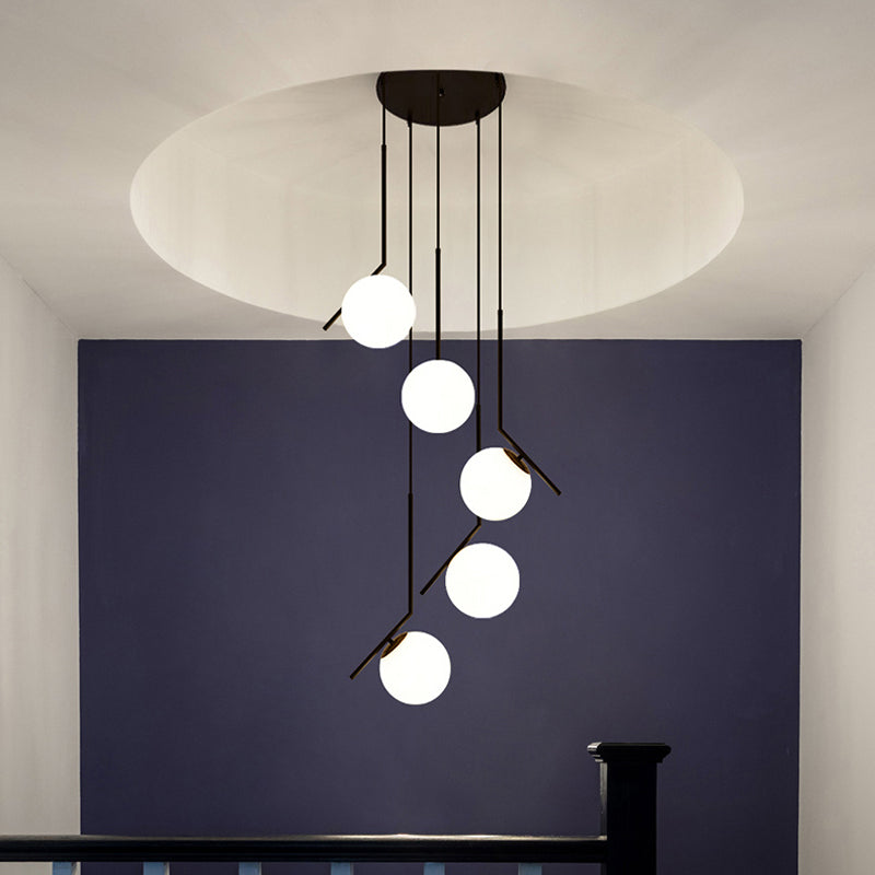 Multi Light Chandelier - Moderne Zwarte Glas Hanglamp voor Trap