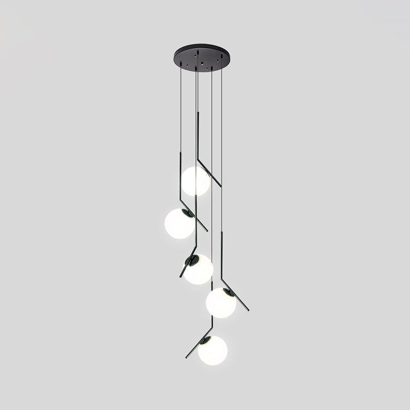 Multi Light Chandelier - Moderne Zwarte Glas Hanglamp voor Trap