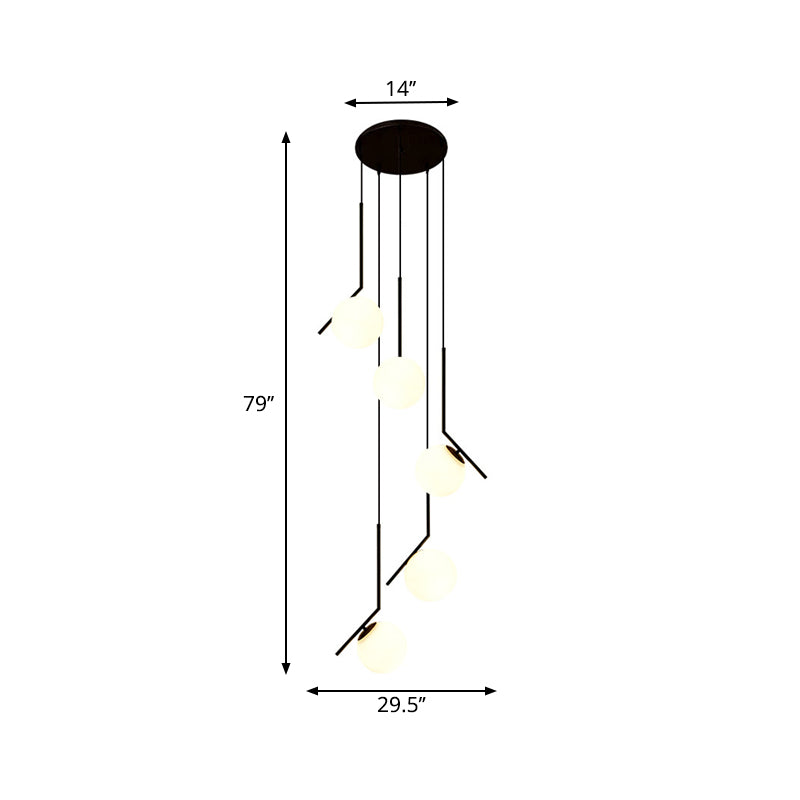 Multi Light Chandelier - Moderne Zwarte Glas Hanglamp voor Trap