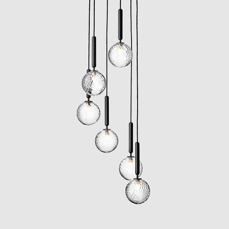 Multi Light Chandelier - Moderne Zwarte Glas Hanglamp voor Trap