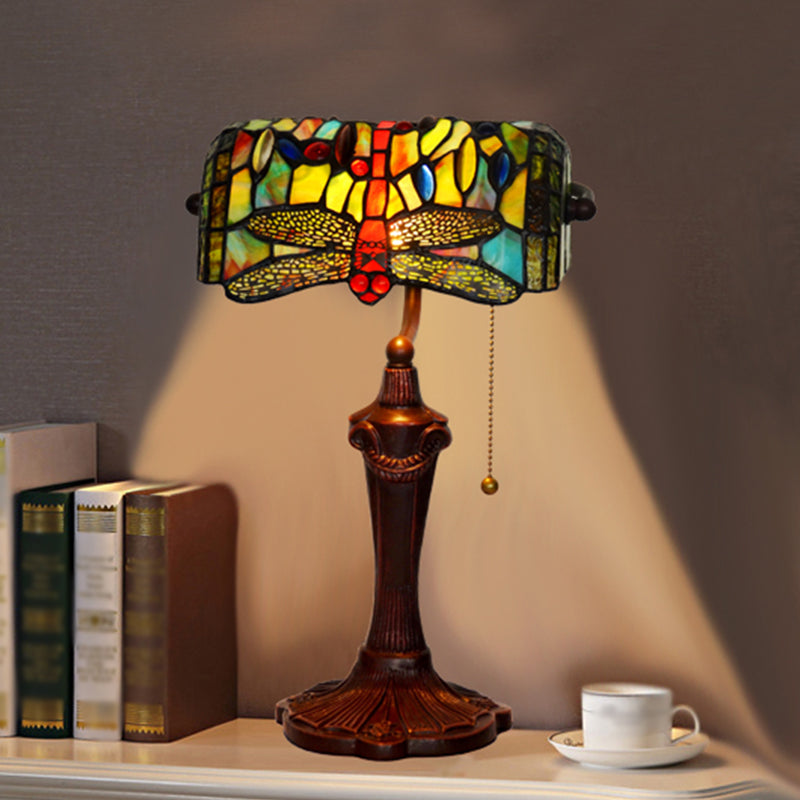 TiffanyDragonfly - Blauw Victoriaans Glas-in-Lood Bankierslamp