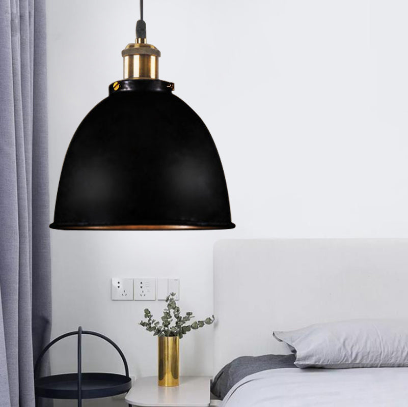 Sfeervolle Dome Hanglamp 1 Licht Wrought Iron Lichtarmatuur met Snoer in Zwart/Rust