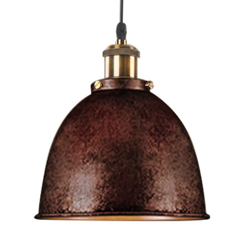 Sfeervolle Dome Hanglamp 1 Licht Wrought Iron Lichtarmatuur met Snoer in Zwart/Rust