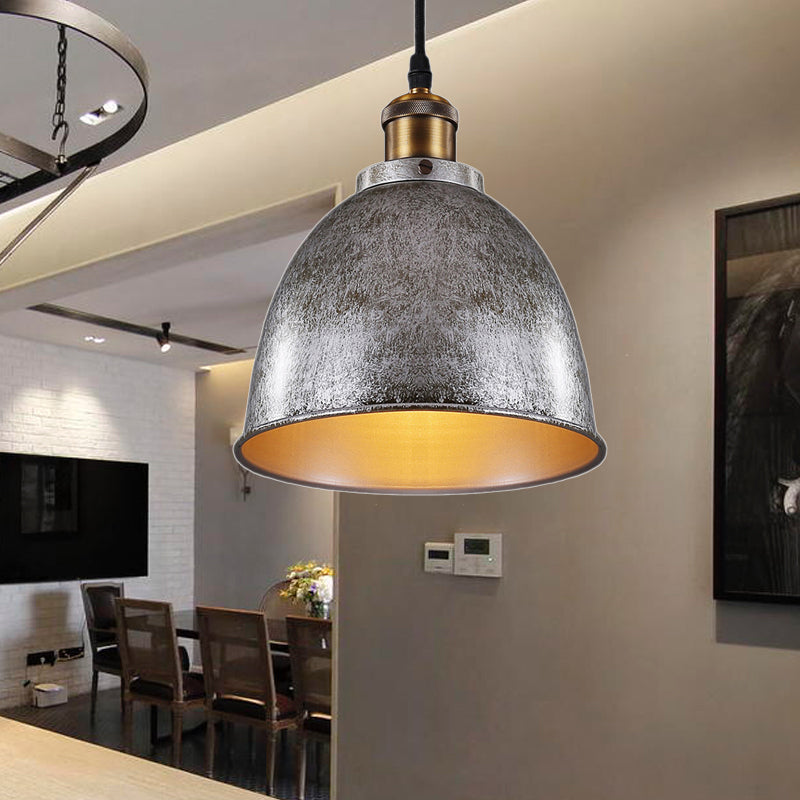 Sfeervolle Dome Hanglamp 1 Licht Wrought Iron Lichtarmatuur met Snoer in Zwart/Rust