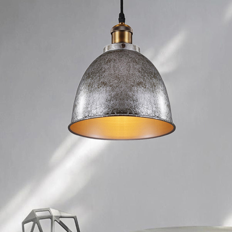 Sfeervolle Dome Hanglamp 1 Licht Wrought Iron Lichtarmatuur met Snoer in Zwart/Rust