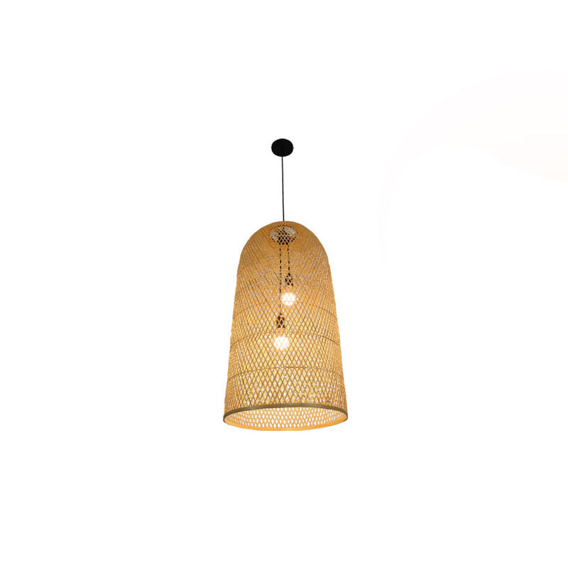 Elegante Bamboe Hanglamp - Aziatische 2-Lichts Houten Drielamp voor Woonkamer