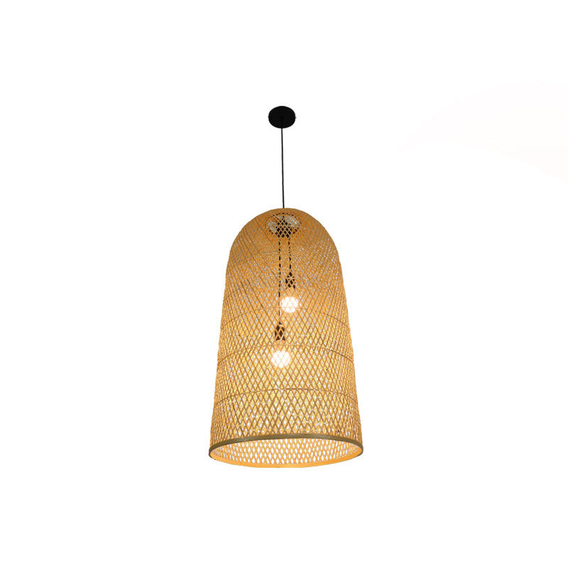 Elegante Bamboe Hanglamp - Aziatische 2-Lichts Houten Drielamp voor Woonkamer