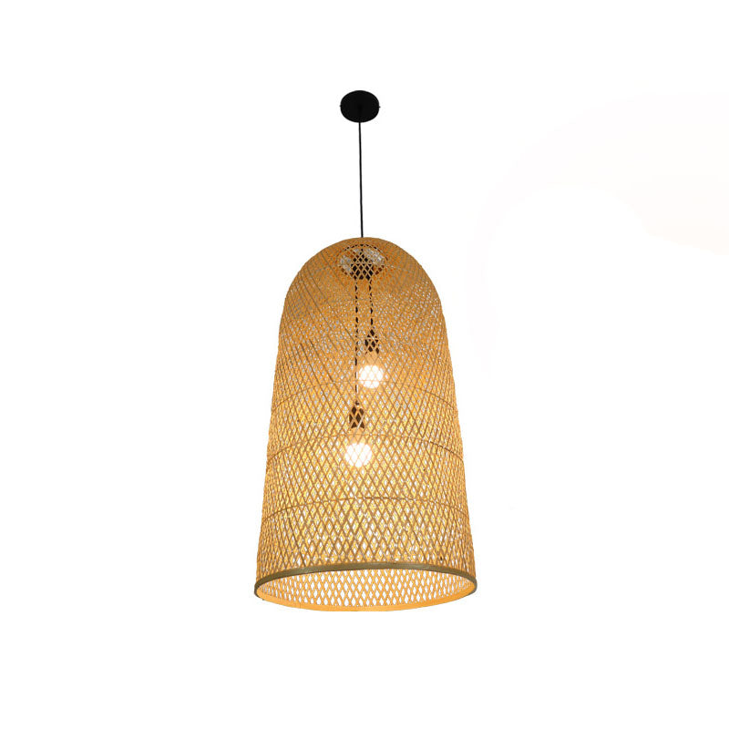 Elegante Bamboe Hanglamp - Aziatische 2-Lichts Houten Drielamp voor Woonkamer