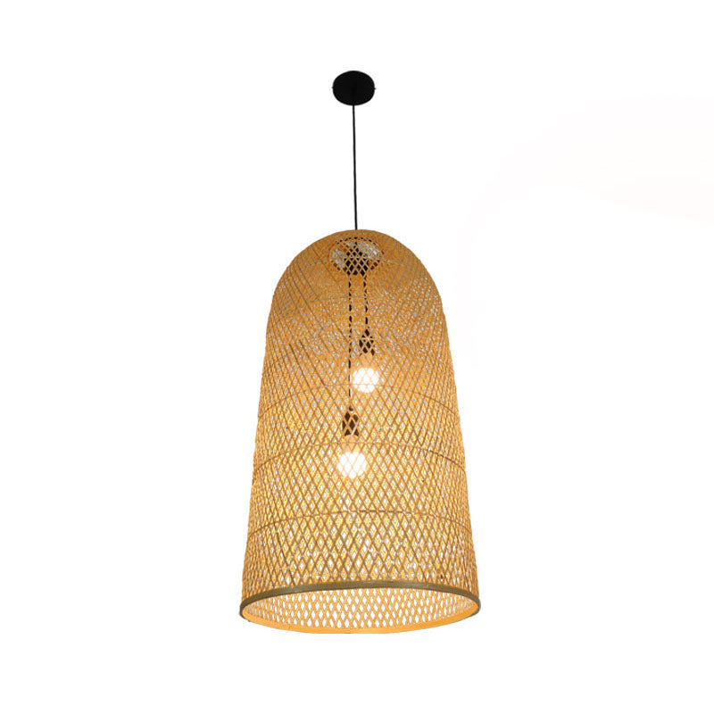 Elegante Bamboe Hanglamp - Aziatische 2-Lichts Houten Drielamp voor Woonkamer