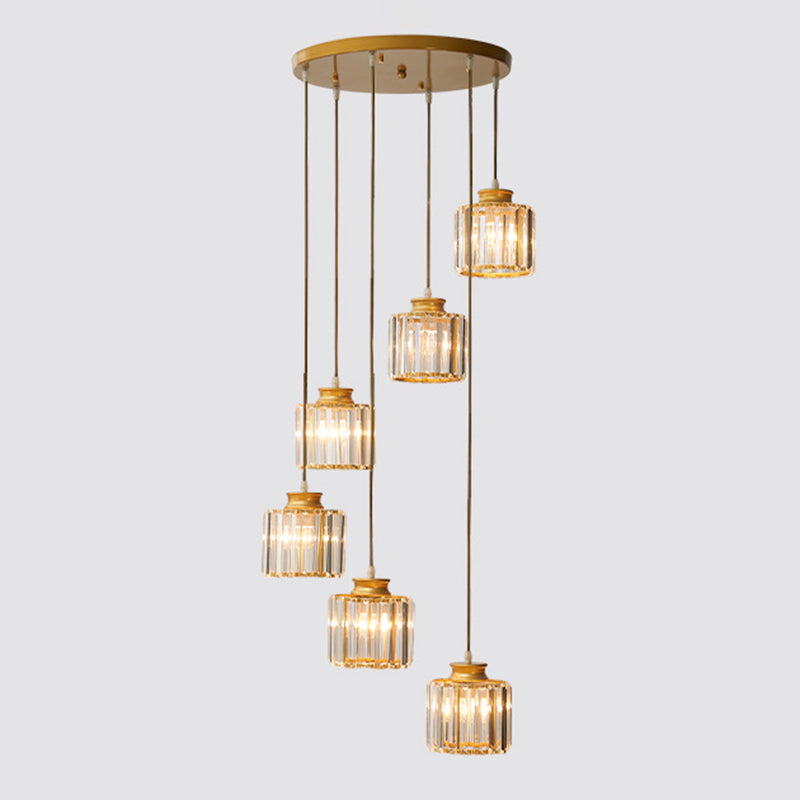 Drum Aluminium Hanglamp Eiland Modern Eenvoudig 3/5-lichts Zwart/Goud Plafondlamp in Warm/Wit Licht