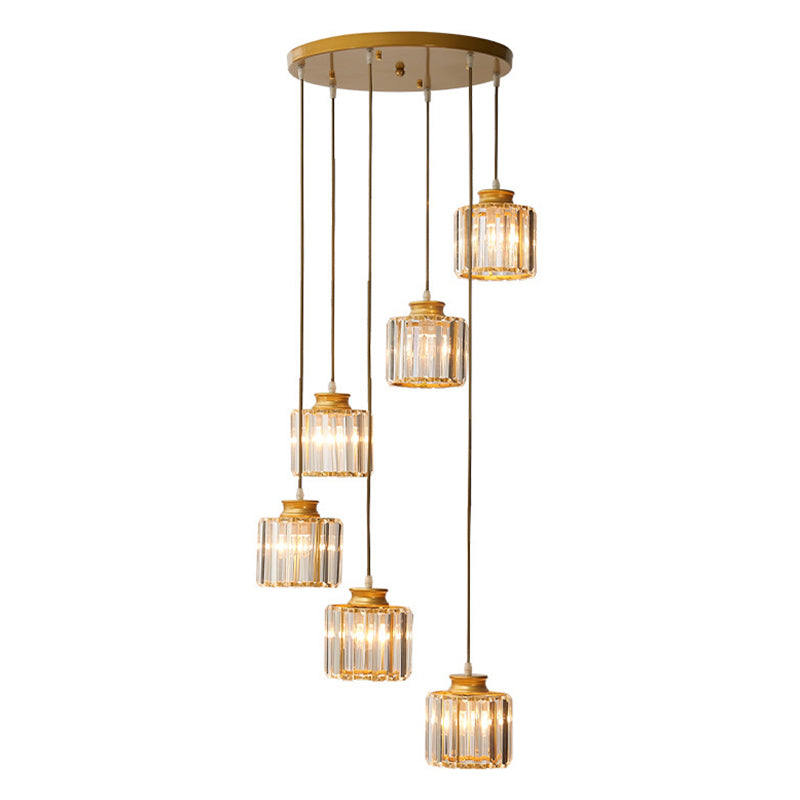 Drum Aluminium Hanglamp Eiland Modern Eenvoudig 3/5-lichts Zwart/Goud Plafondlamp in Warm/Wit Licht