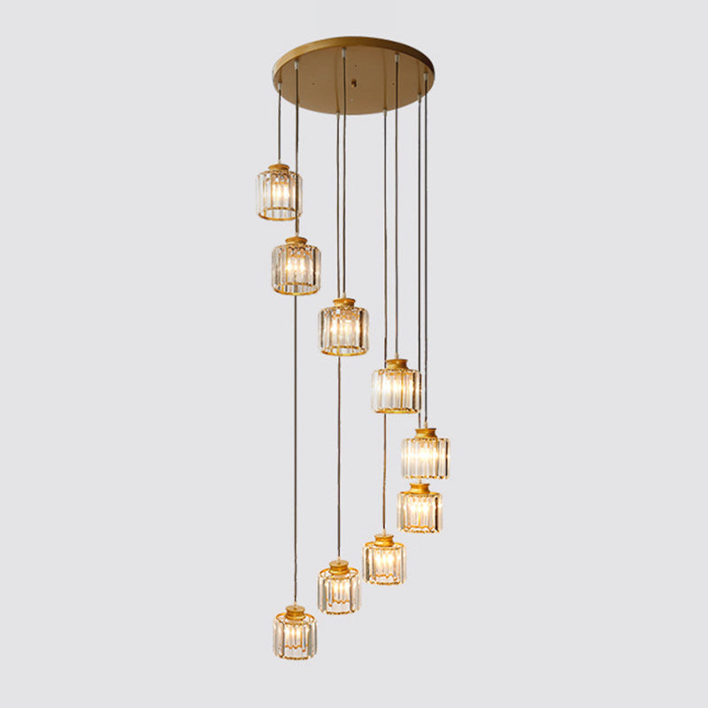 Drum Aluminium Hanglamp Eiland Modern Eenvoudig 3/5-lichts Zwart/Goud Plafondlamp in Warm/Wit Licht