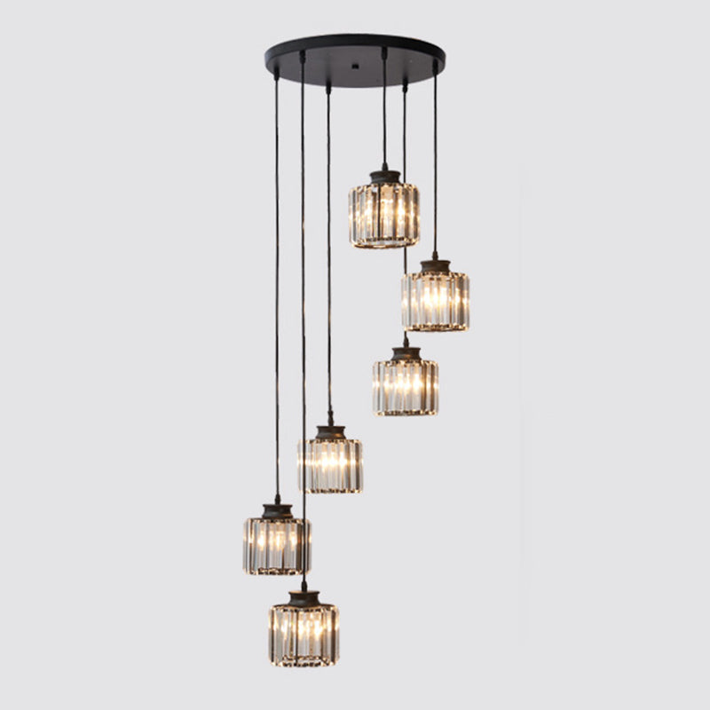 Drum Aluminium Hanglamp Eiland Modern Eenvoudig 3/5-lichts Zwart/Goud Plafondlamp in Warm/Wit Licht