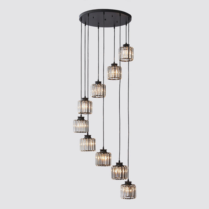 Drum Aluminium Hanglamp Eiland Modern Eenvoudig 3/5-lichts Zwart/Goud Plafondlamp in Warm/Wit Licht