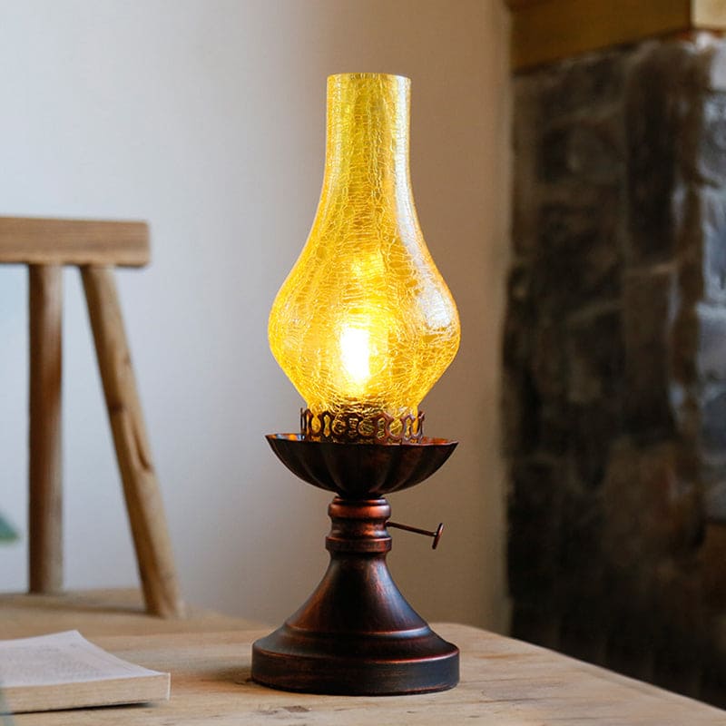 GlowThijs - Retro Nachtkastlamp met Craykle Glas Lampenkap