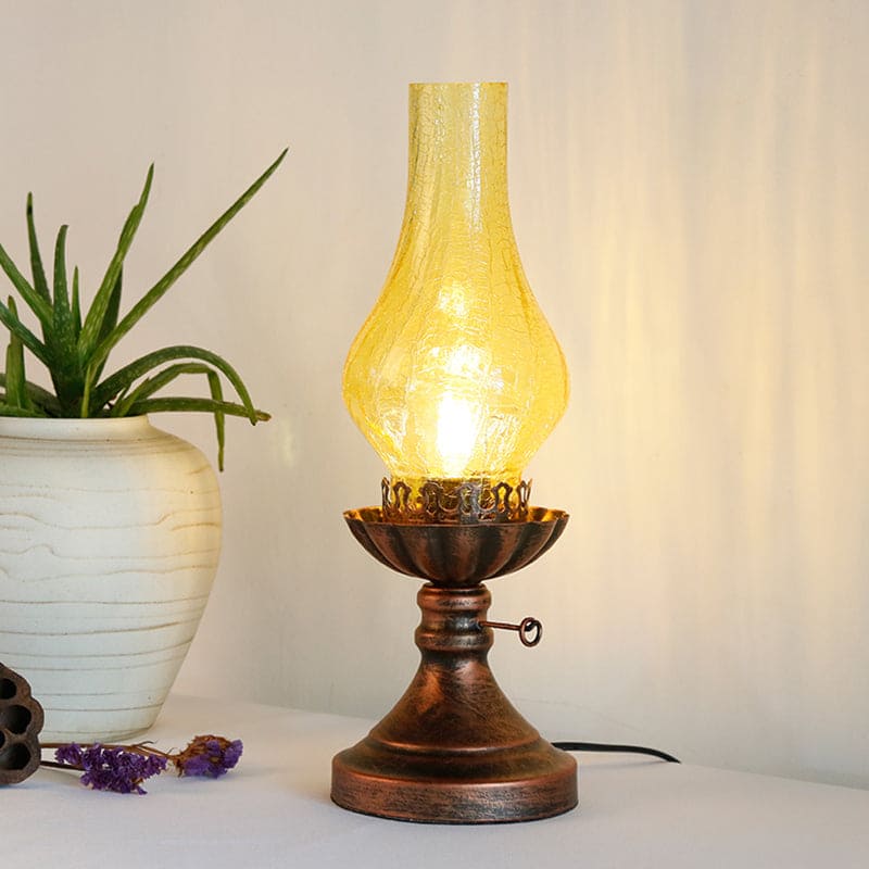 GlowThijs - Retro Nachtkastlamp met Craykle Glas Lampenkap