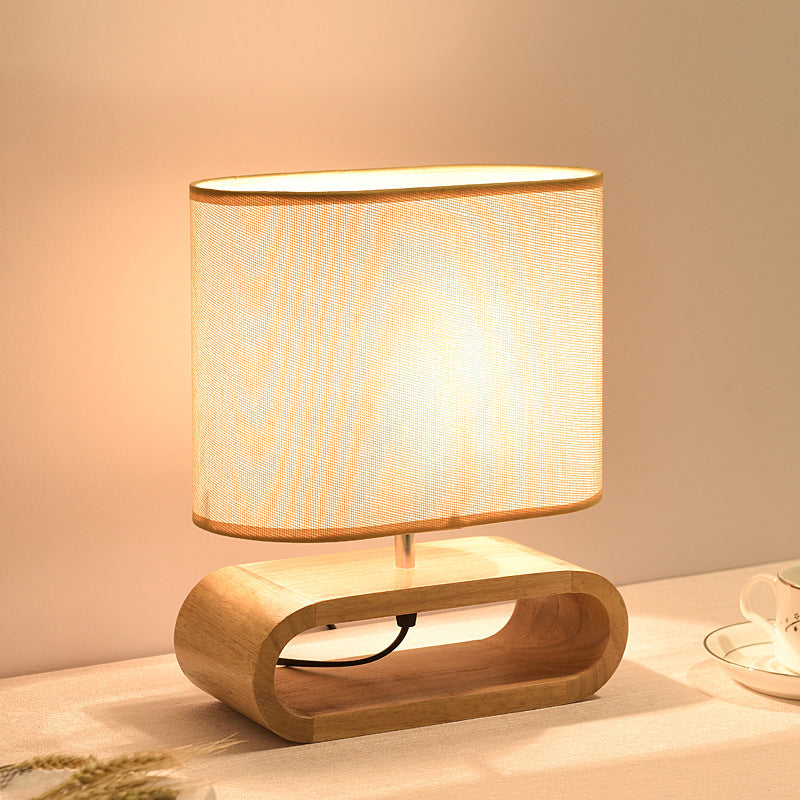 Nordic Wood Bedside Lamp - Langwerpig Nachttafellamp Hout met Stofschaduw