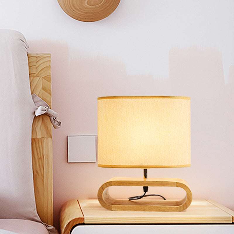 Nordic Wood Bedside Lamp - Langwerpig Nachttafellamp Hout met Stofschaduw