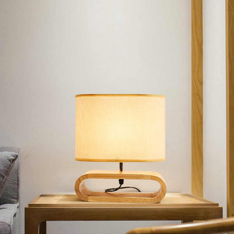 Nordic Wood Bedside Lamp - Langwerpig Nachttafellamp Hout met Stofschaduw