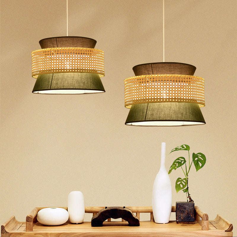 Tiered Rattan Hanglamp Eenvoudig Enkel Zwart / Groen Hangarmatuur