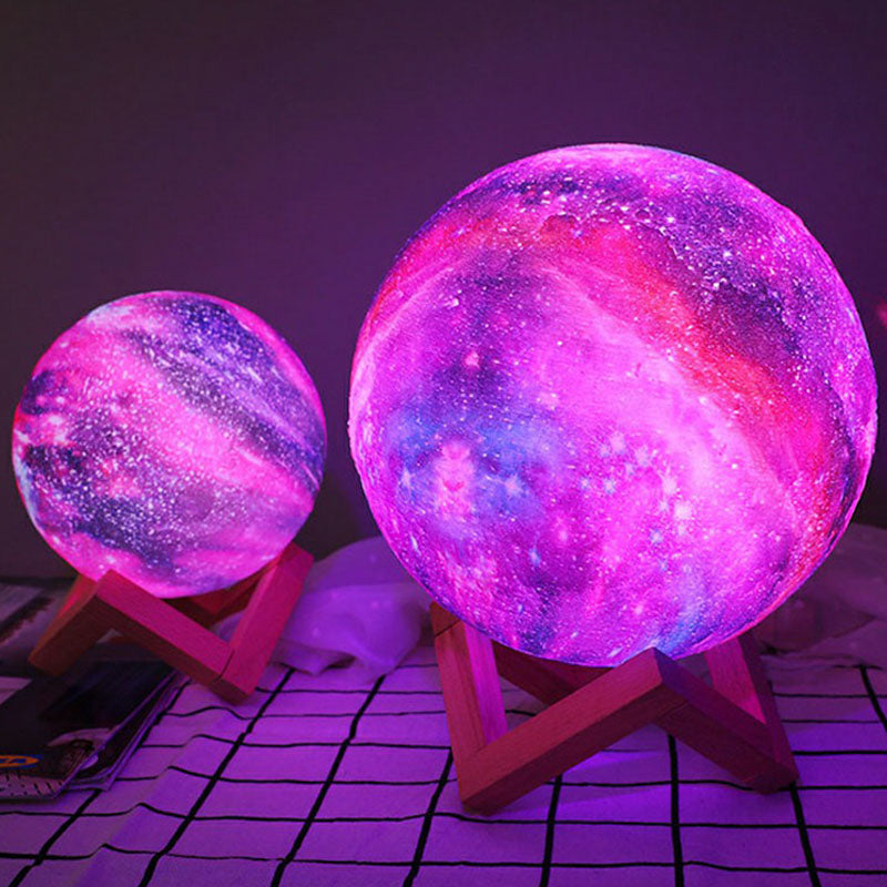 Paarse Galaxy Sferische Nachtlamp - LED Tafellamp met Houten Basis voor Kinderen