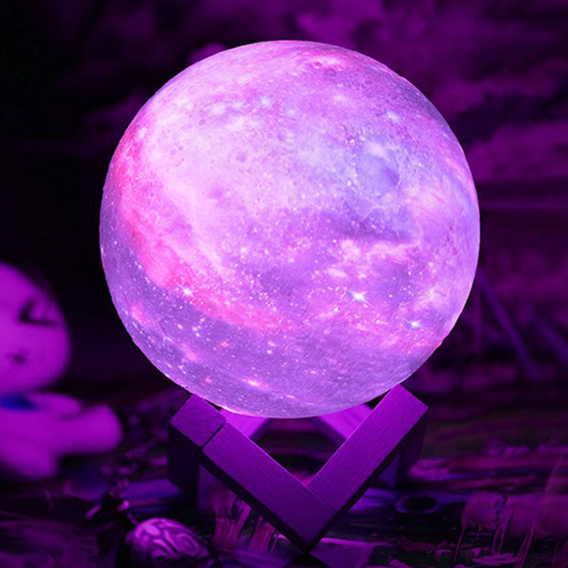 Paarse Galaxy Sferische Nachtlamp - LED Tafellamp met Houten Basis voor Kinderen