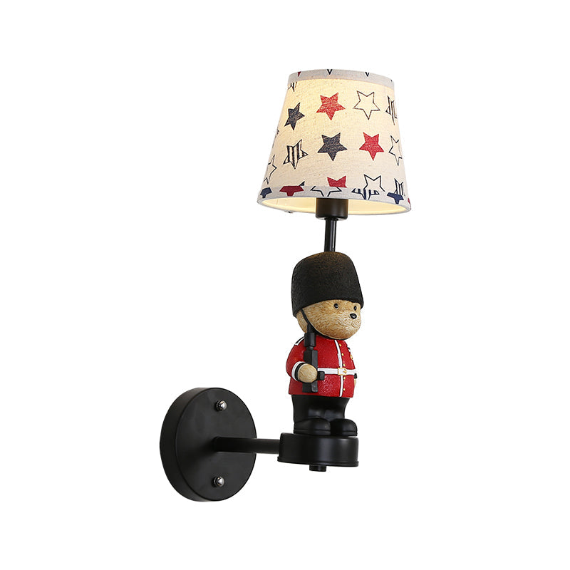 Empire Shade Wall Sconce - Kinderstijl Stoffen Wandlamp in Zwart met Trooper Deco