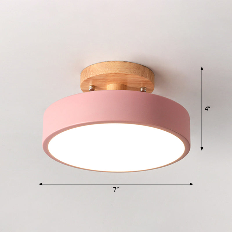 LED Plafondlamp Eenvoudig Hout Semi Flush Mount Verlichting met Ronde Acryl Schaduw