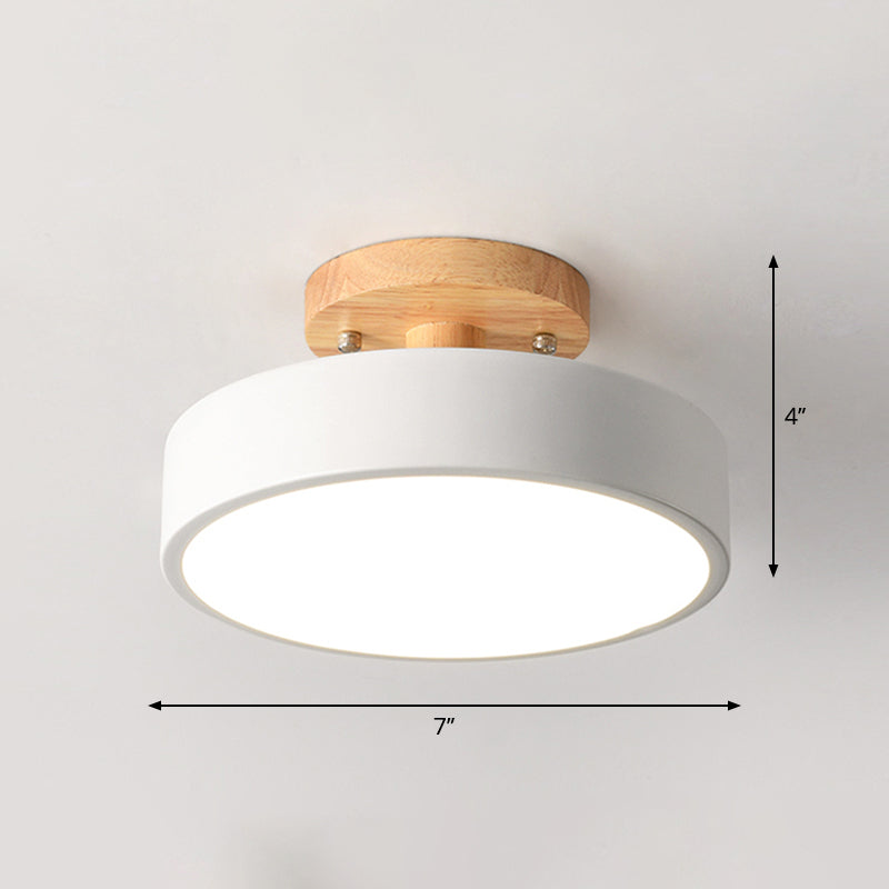 LED Plafondlamp Eenvoudig Hout Semi Flush Mount Verlichting met Ronde Acryl Schaduw