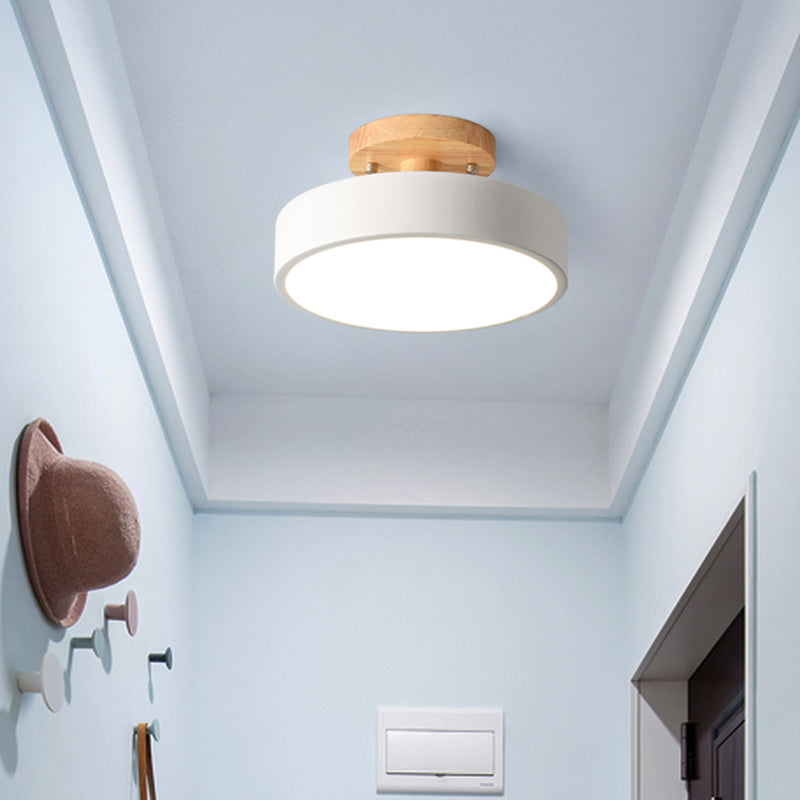 LED Plafondlamp Eenvoudig Hout Semi Flush Mount Verlichting met Ronde Acryl Schaduw