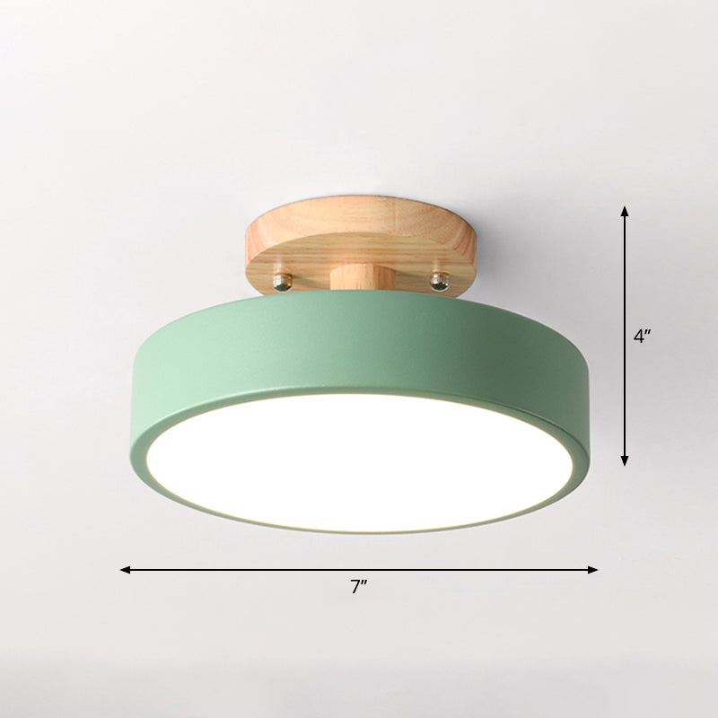 LED Plafondlamp Eenvoudig Hout Semi Flush Mount Verlichting met Ronde Acryl Schaduw