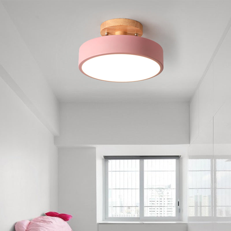 LED Plafondlamp Eenvoudig Hout Semi Flush Mount Verlichting met Ronde Acryl Schaduw