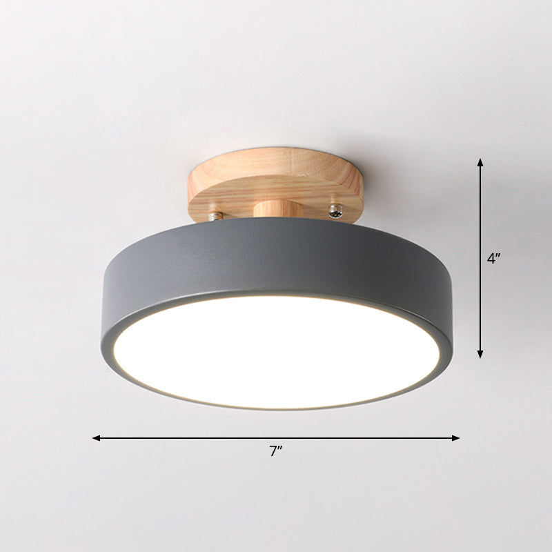 LED Plafondlamp Eenvoudig Hout Semi Flush Mount Verlichting met Ronde Acryl Schaduw