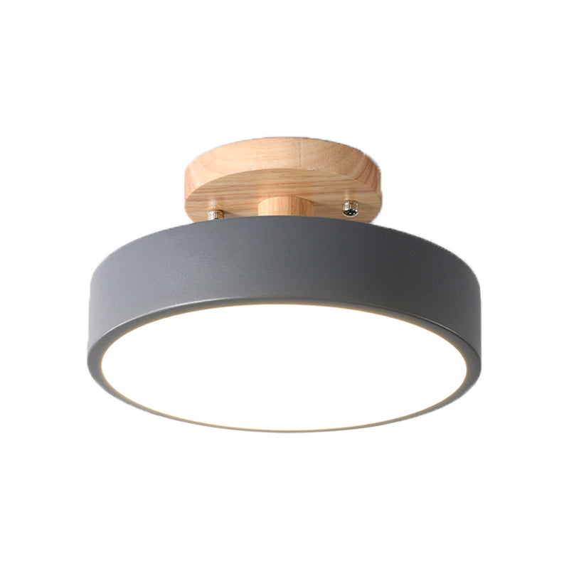 LED Plafondlamp Eenvoudig Hout Semi Flush Mount Verlichting met Ronde Acryl Schaduw