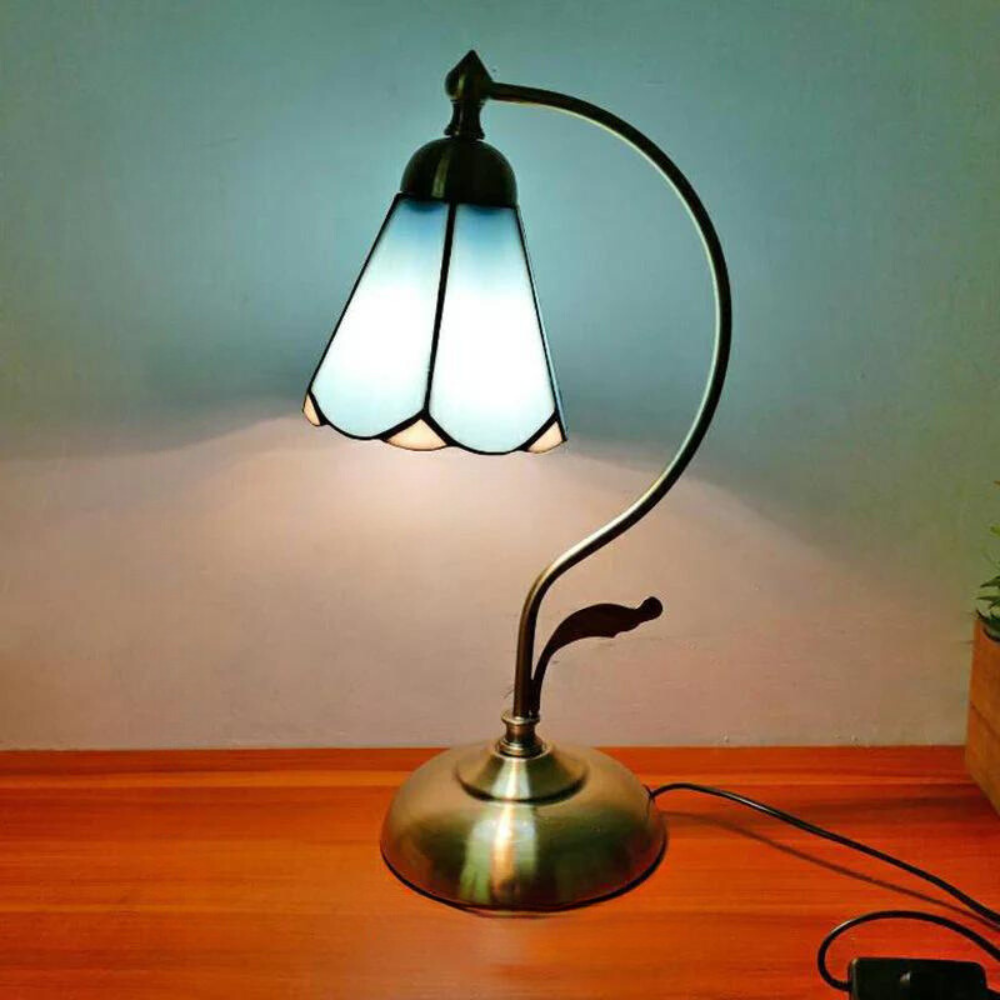 Tiffany Gooseneck Tafellamp - Metalen Nachtkastje Lamp met Handgesneden Glazen Kap