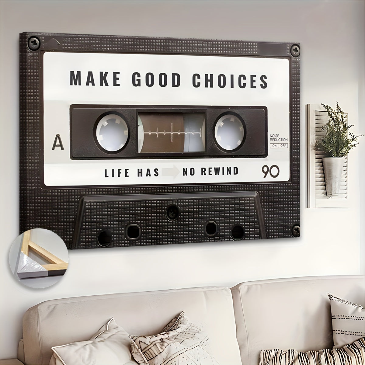 Extra Grote Retro Cassette Tape Canvas - Inspirerende Quote, Klaar om op te Hangen, Perfect voor Woonkamer & Kantoor