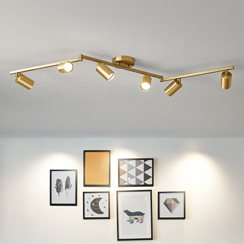 Minimalistische LED Plafondlamp met Gouden Tubulaire Track en Metalen Kap