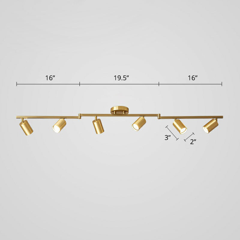 Minimalistische LED Plafondlamp met Gouden Tubulaire Track en Metalen Kap