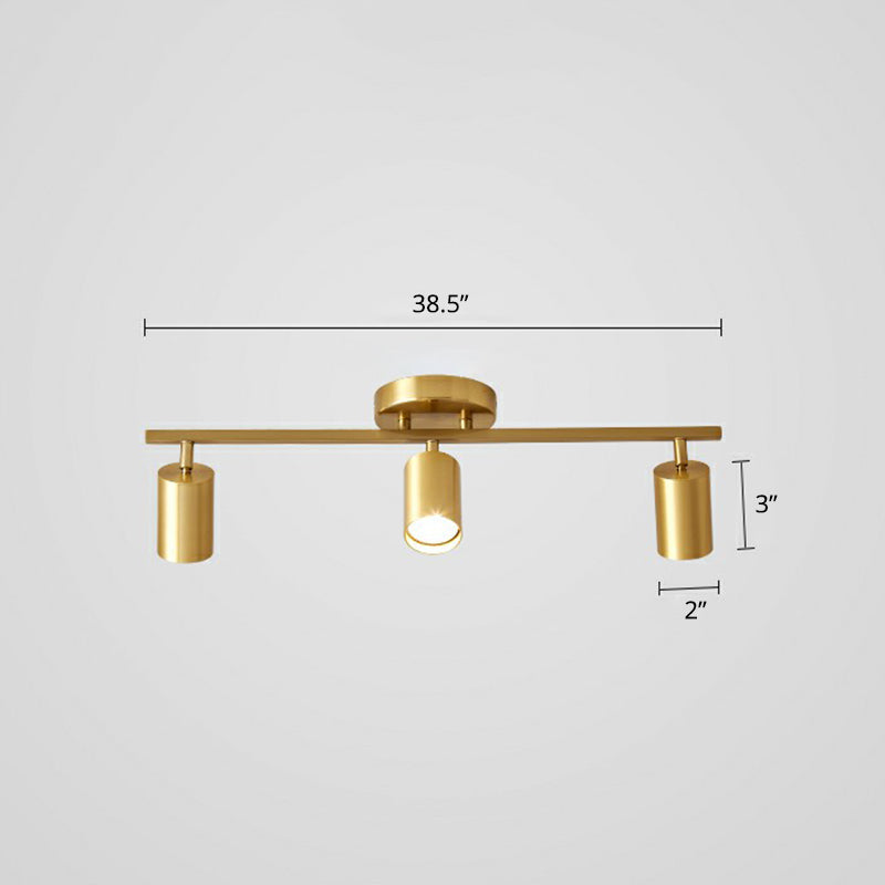 Minimalistische LED Plafondlamp met Gouden Tubulaire Track en Metalen Kap