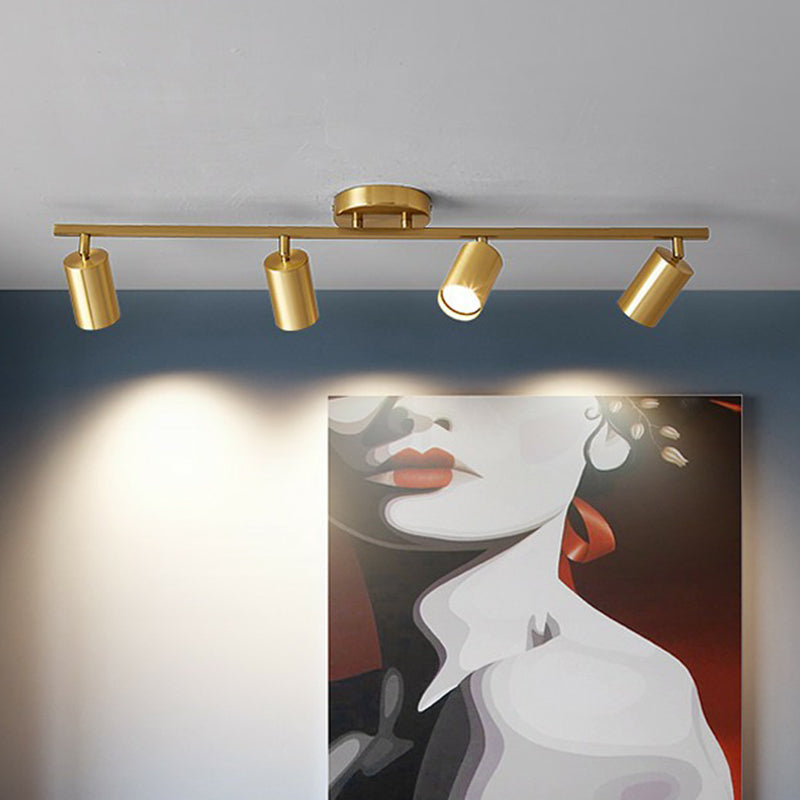 Minimalistische LED Plafondlamp met Gouden Tubulaire Track en Metalen Kap