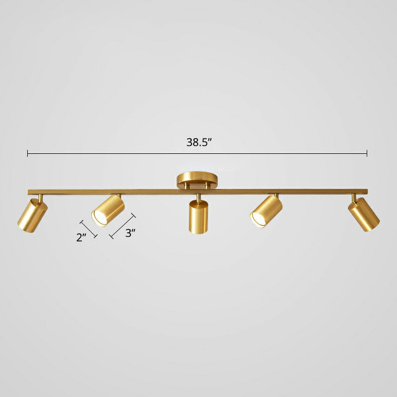 Minimalistische LED Plafondlamp met Gouden Tubulaire Track en Metalen Kap