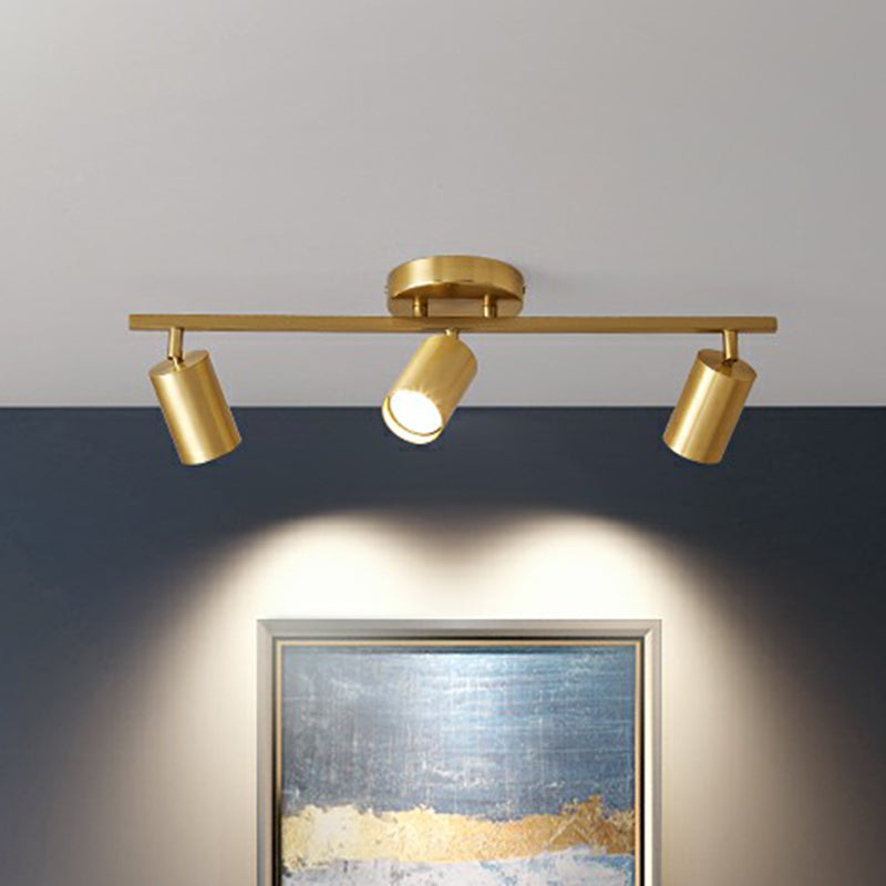 Minimalistische LED Plafondlamp met Gouden Tubulaire Track en Metalen Kap