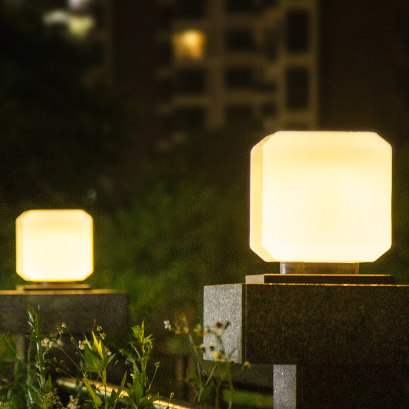 Acryl Kubusvormige Straatlamp - Witte Zonne-LED Postlamp voor de Tuin