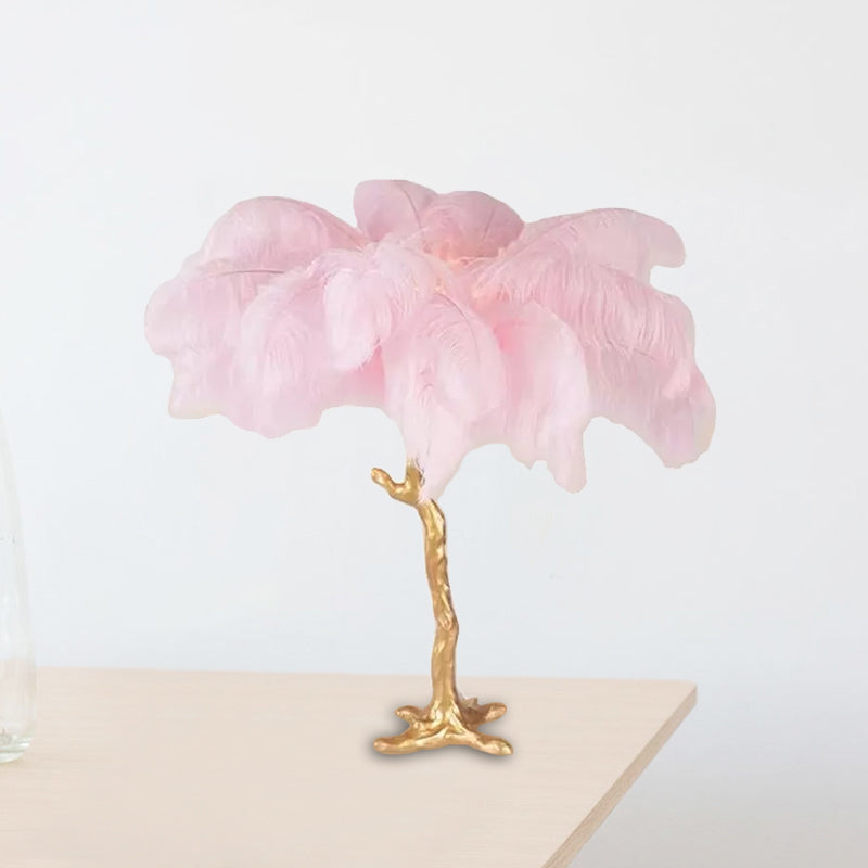 Kokospalm Veer Tafellamp - Artistieke Moderne Lamp in Roze en Goud