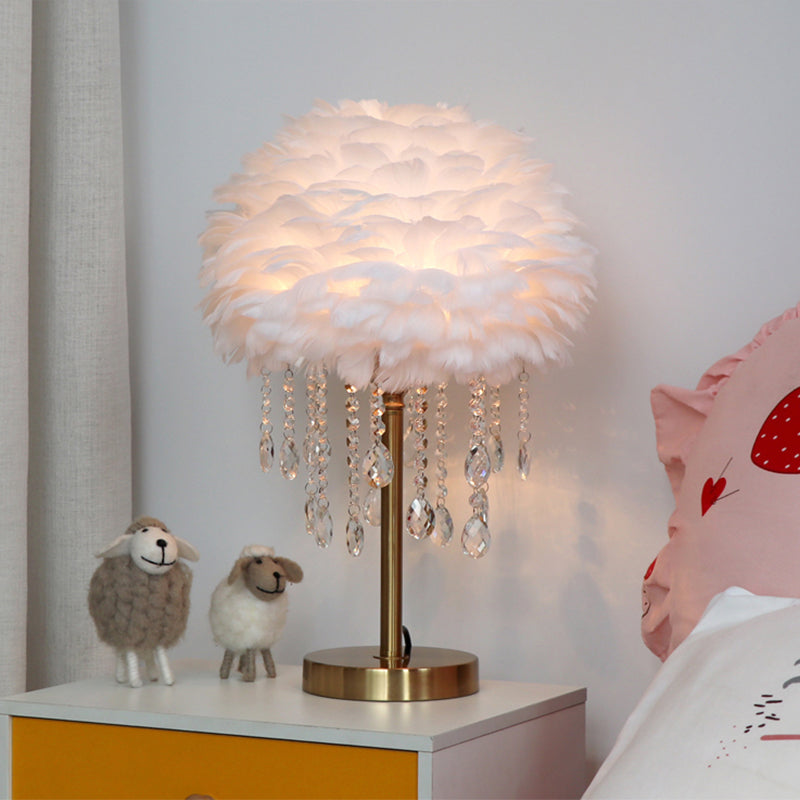 Romantische Koepellamp - Moderne Veer 1-Licht Bedlamp met Kristallen Decor