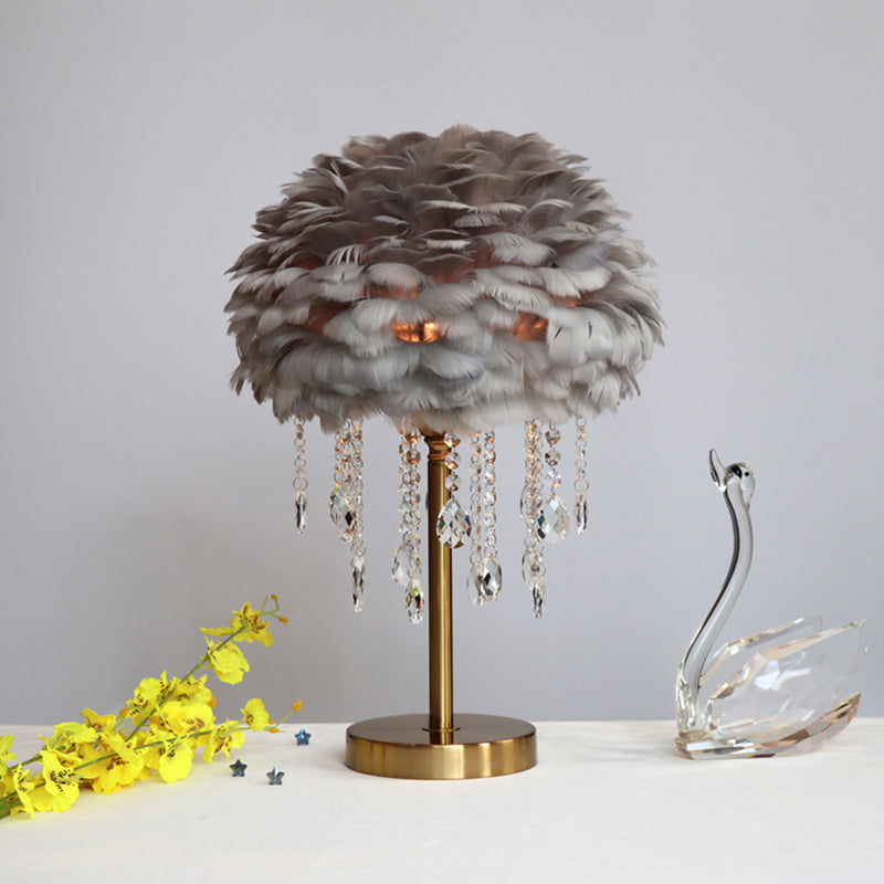 Romantische Koepellamp - Moderne Veer 1-Licht Bedlamp met Kristallen Decor