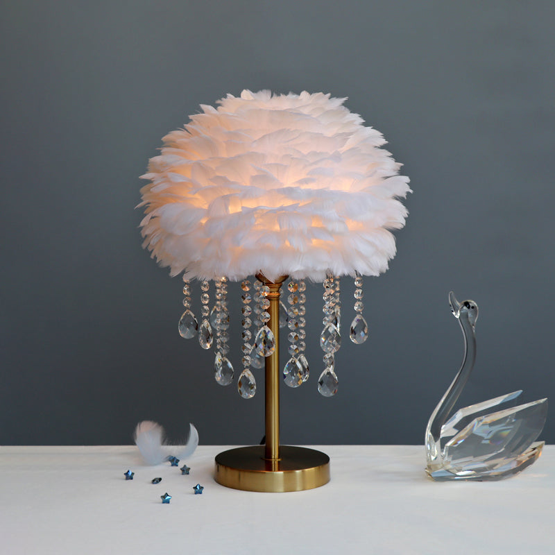 Romantische Koepellamp - Moderne Veer 1-Licht Bedlamp met Kristallen Decor