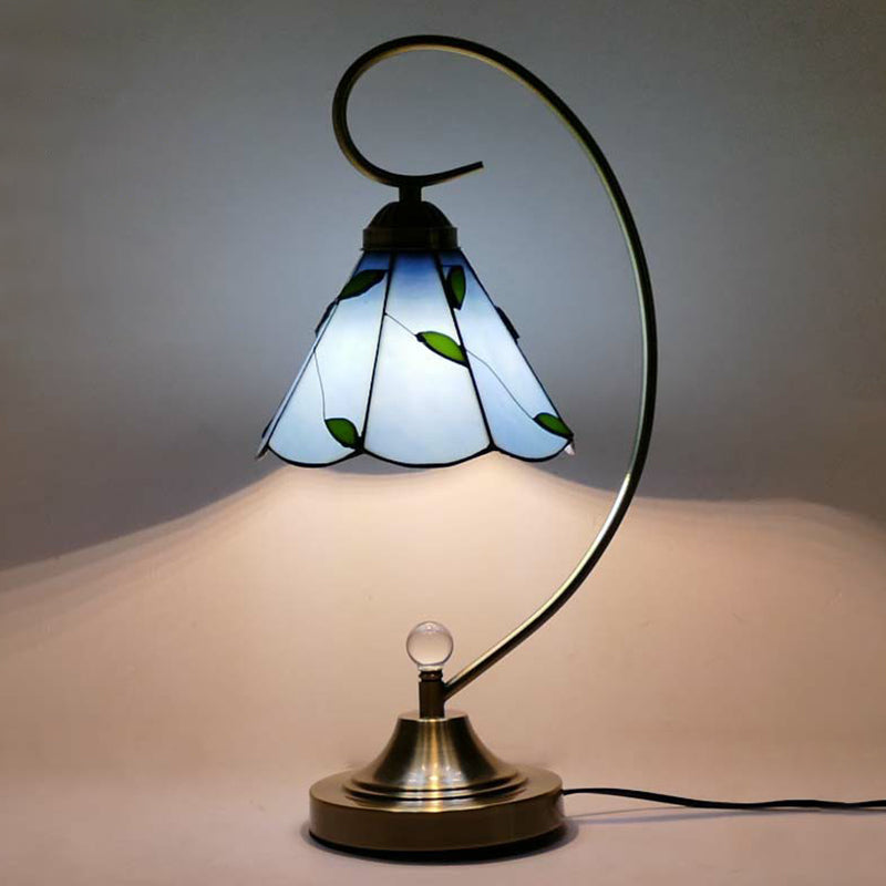 Tiffany Gooseneck Tafellamp - Metalen Nachtkastje Lamp met Handgesneden Glazen Kap