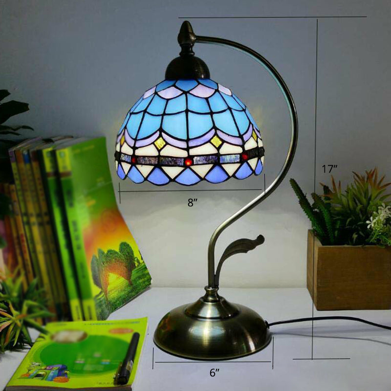 Tiffany Gooseneck Tafellamp - Metalen Nachtkastje Lamp met Handgesneden Glazen Kap