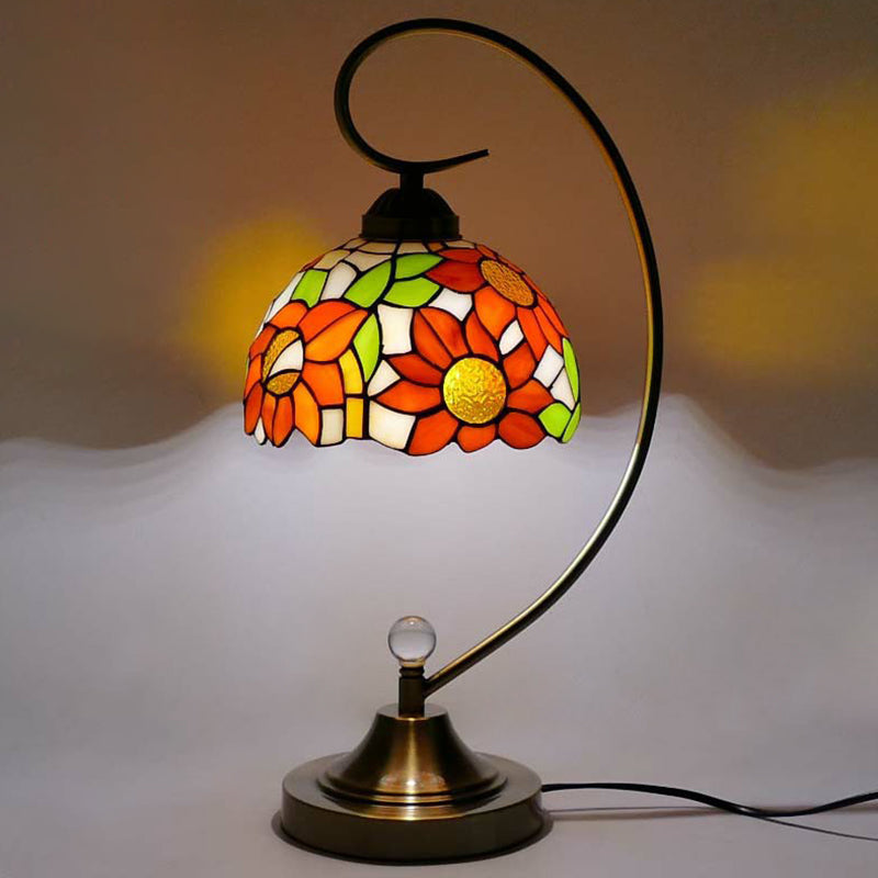 Tiffany Gooseneck Tafellamp - Metalen Nachtkastje Lamp met Handgesneden Glazen Kap